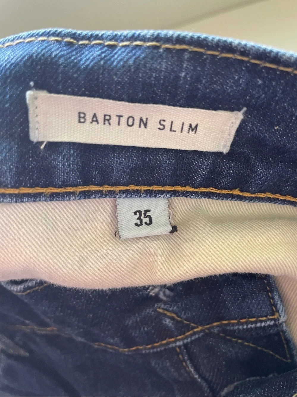 Dark Denim Heritage Workwear Slim Button Fly Jeans 35 Imogene & Willie Barton